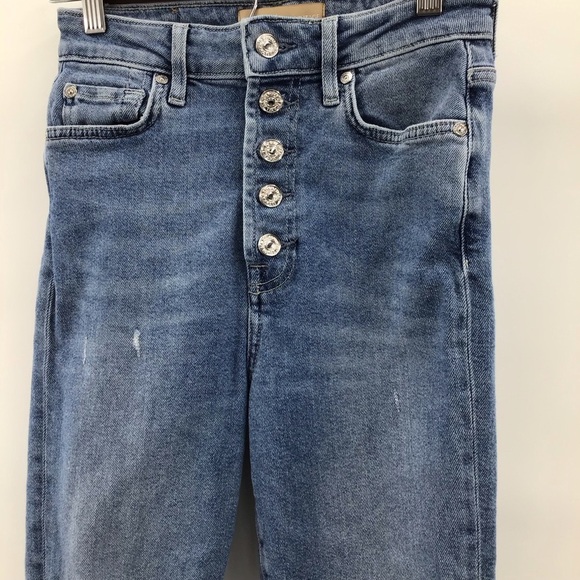 7 For All Mankind The Ultra High Rise Slim Kick Distressed Blue Cropped Jeans - Picture 4 of 14